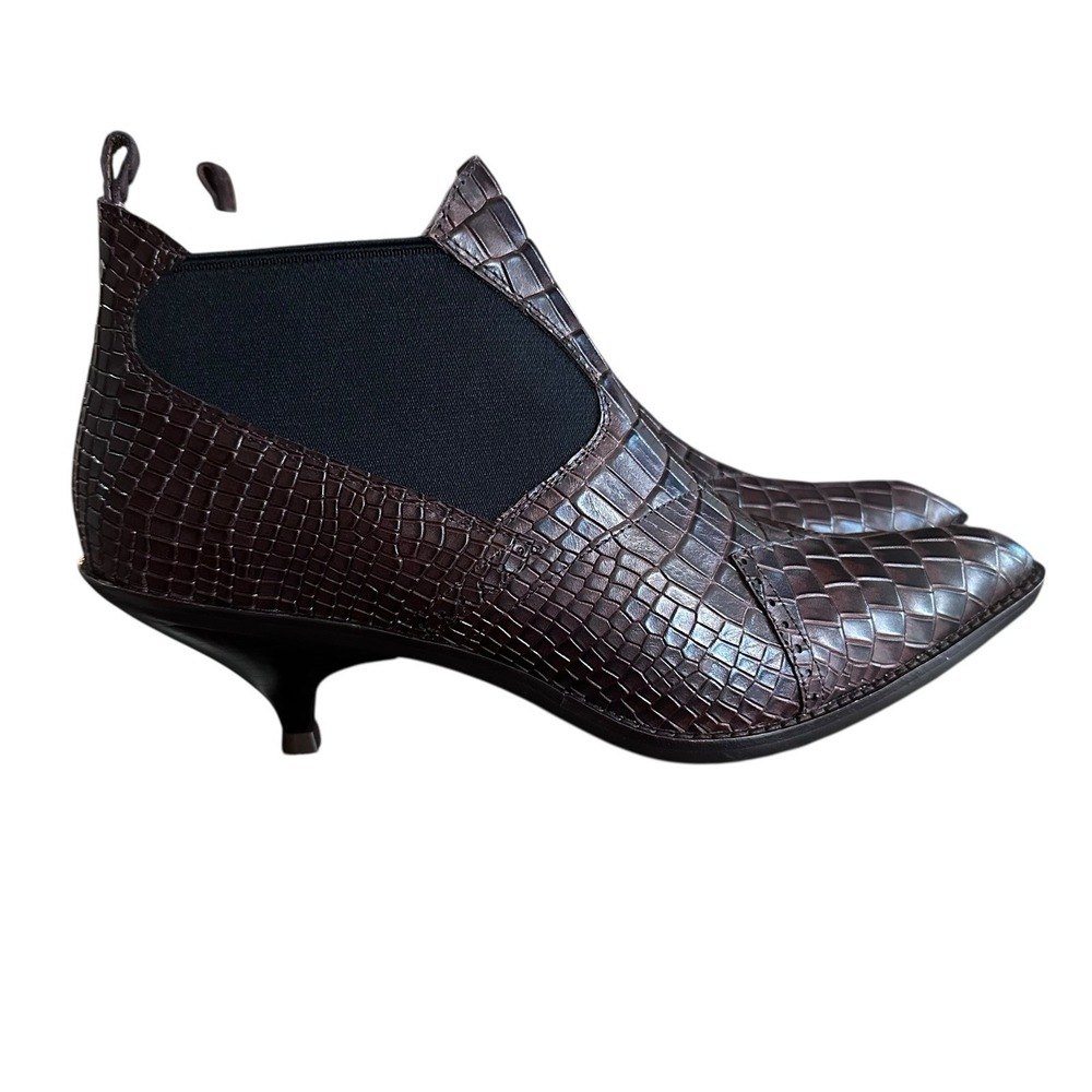 Jeffery Campbell Paine‎ Crocodile Embossed Kitten Hill Ankle Boots Size 9 Brown